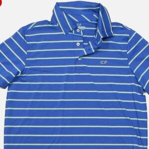 Vineyard Vines Performance Boys Tide Blue Hideaway Stripe Sankaty S/S Polo Shirt
